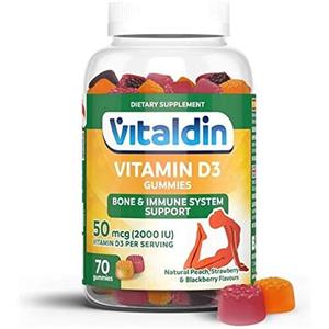 VITALDIN Vitamina D3 Gummies - 2.000 IU per dose - 70 Caramelle Gommose (fornitura 1 mese); gusto Frutti Assortiti - Vitamina D per il Sistema Immunitario & Ossa - Senza Glutine - per Bambini e Adulti