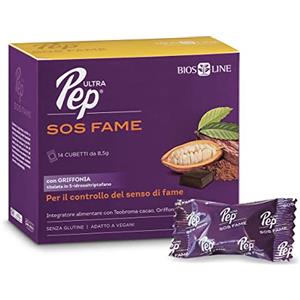 BIOS LINE, Ultra Pep® SOS FAME, Integratore Alimentare per il Controllo del Senso di Fame, Equilibrio del Peso Corporeo, Con Triptofano e Griffonia, 14 Cubetti Gusto Cacao - SCADENZA 30.07.2026