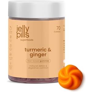 Jelly Pills Gommose Curcuma con Zenzero Piccante e Pepe Nero - Fonte di Curcumina e Piperina - 70 Gummies Vegane - Senza Zuccheri Aggiunti - Gusto Arancia Naturale - Salute Digestiva