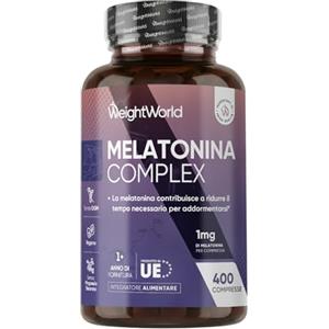 WeightWorld Melatonina 1mg con Camomilla, 400 Micro Compresse Vegane (1 Sola la Sera), 13+ Mesi di Scorta, Camomilla con Melatonina Complex, Vitamina B6, Magnesio e Passiflora, Senza Magnesio Stearato né Glutine