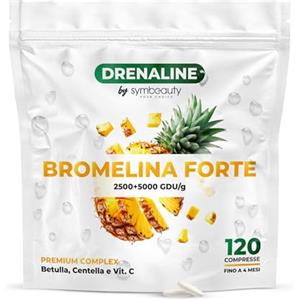 Symbeauty Bromelina Forte 120 Cpr (4 mesi) Drenaline 2500+5000 GDU | Betulla, Centella, Vitamina C | Vegano - Made in Italy (Drenaline 120 compresse)