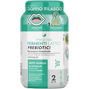 PRESTIGE Fermenti Lattici Prebiotici, 60 Gommose Supergelée Vaniglia - con Inulina 250 mg + 12 Mld Fermenti Tindalizzati - Vitamina C, B2, B12 e Zinco - Per Intestino, Sistema Immunitario, Stress Ossidativo