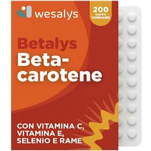 WESALYS Betacarotene per Abbronzatura Forte, 200 Micro Compresse, Beta Carotene Integratore Abbronzatura con Vitamina E, C, Rame e Selenio. Attivatore Accelleratore Betalys Wesalys