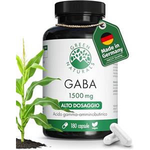 Green Naturals® GABA - Ad alto dosaggio 1.500 mg da fermentazione naturale - 100% vegano & senza additivi - Qualità tedesca - Testato in laboratorio - 180 capsule (3 mesi)