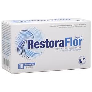 U.G.A. Nutraceuticals Fermenti Lattici Probiotici Flaconcini per Adulti e Bambini Restoraflor Liquid (11 Miliardi) - Probiotici per Intestino con Lactobacillus Rhamnosus GG e Saccharomyces Boulardii