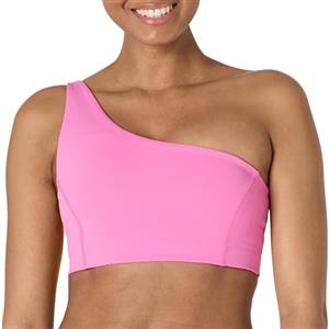 Amazon Essentials Reggiseno Sportivo Tecnico in FormFlex Morbidissimo, Sostegno Leggero, Monospalla, Spalline Incrociate sulla Schiena Donna, Rosa Fenicottero, L