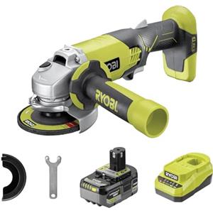 Ryobi Smerigliatrice Angolare a Batteria 18V ONE+, Disco 115 mm, 7500 giri/min, con Batteria 4.0Ah e Caricatore, R18AG-1C40GP