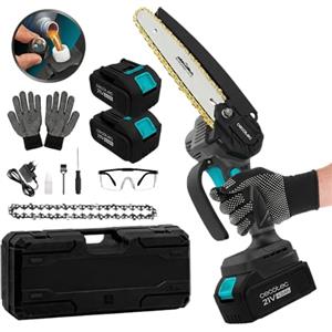 Cecotec Motosega a Batteria MontanaForce 6400 Hand. Lama 6 Pollici, Motore Brushless 650W, 2 Batterie Nexus 21V, Lubrificazione Pulsante, Include Valigetta, Catena Extra, Occhiali e Guanti per Taglio