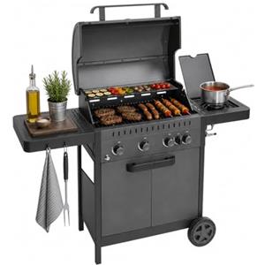 Amig - Barbecue a gas IGNIS 4+1 (4 bruciatori + 1 laterale) - 123 x 55 x 110 cm - Superficie di cottura 60 x 38 cm - Con termometro, ripiani laterali, ruote e griglia in ghisa - Nero