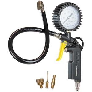 MICHELIN - Pistola Gonfiaggio Pneumatici per Compressore, Include 3 Ugelli di Gonfiaggio, Pressione Max. 8 BAR, Scala in BAR e PSI.