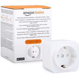 Amazon Basics Presa Smart, Compatibile Matter, Compatibile con Amazon Alexa, Google Home, Apple HomeKit, Richiede Matter Hub, Solo Wi-Fi a 2,4 GHz, Colore Bianco, Confezione da 1