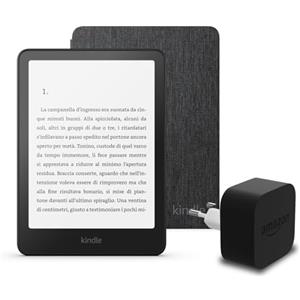 Amazon I'ultimo Kindle Paperwhite (versione 2024) da 16 GB con pubblicità, una copertura in tessuto Amazon e un alimentatore Amazon Powerfast da 9 W.