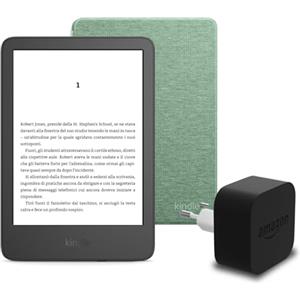 Amazon Il nuovo Kindle (versione 2024) da 16 GB senza pubblicità, una copertura in tessuto Amazon e un alimentatore Amazon Powerfast da 9 W.