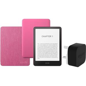 Amazon Kindle Paperwhite (2024 Release) 16 GB Con pubblicità Con custodia trasparente color lampone e adattatore da 9 W