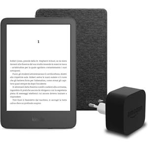 Amazon Il nuovo Kindle (versione 2024) da 16 GB senza pubblicità, una copertura in tessuto Amazon e un alimentatore Amazon Powerfast da 9 W.