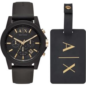Armani Exchange Orologio per uomo, Movimento cronografo al quarzo e cassa da 45 mm con cinturino in silicone, Marrone scuro e nero