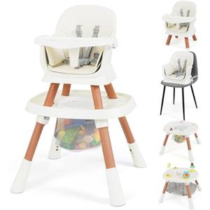 RELAX4LIFE All in 1 Seggiolone Pappa Evolutivo per Bambini, Seggiolone Traformabile, Set Tavolo e Sedia, Altezza Regolabile, Vassoio Rimovibile e Cintura di Sicurezza, per Neonati 6-36 Mesi (Bianco)