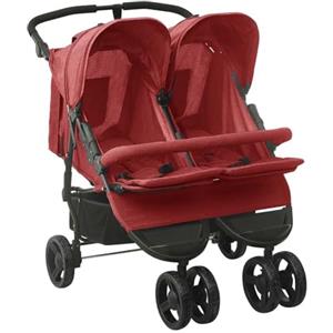 vidaXL Passeggino Gemellare Rosso in Acciaio