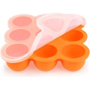 Aolso Contenitore per Alimenti, Contenitore in Silicone per Alimenti, Contenitore per Congelatore a 9 Scomparti per Alimenti con Coperchio, Perfetto per Alimenti, Arancione