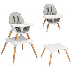 RELAX4LIFE 4 in 1 Seggiolone Pappa, Seggiolone Evolutivo con Vassoio Rimovibile e Cintura di Sicurezza, Altezza Regolabile in 4 Posizioni, per Bambini e Neonati 6-36 Mesi (Classico, Grigio)