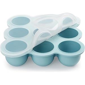 Aolso Contenitore in Silicone, 9 Scomparti × 75ml Stampi Contenitori per Freezer Senza BPA, Vassoio in Silicone per Alimenti con Coperchio Rimovibile, Blu