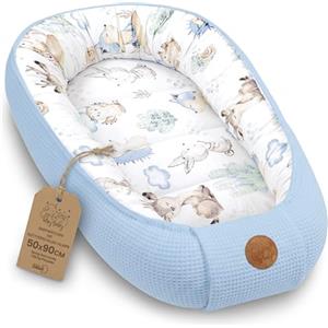 Totsy Baby Riduttore lettino neonato - 50x90cm nido baby nest antisoffoco culla pod cocoonababy confortevole cotone waffle babynest per neonati Animali Blu