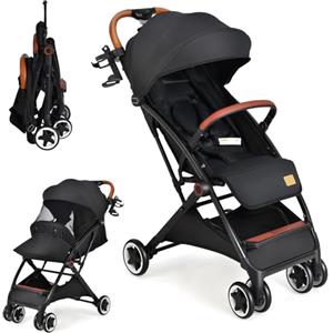 COSTWAY Passeggino Leggero per Bambini, Carrozzina con Schienale Regolabile, Passeggino Pieghevole con Ruote Universali, Sacco a fondo,per Bambini 0-36 Mesi, Portata 15 kg(Nero)