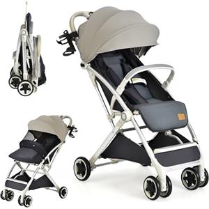 COSTWAY Passeggino Leggero per Bambini, Carrozzina con Schienale Regolabile, Passeggino Pieghevole con Ruote Universali, Sacco a fondo,per Bambini 0-36 Mesi, Portata 15 kg(Grigio)