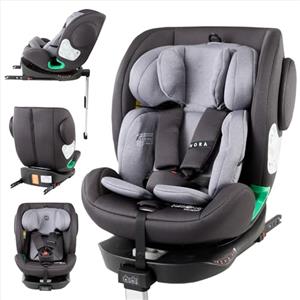 FableKids NORA Seggiolino auto grigio | sedile auto i-Size girevole a 360° 40-150 cm | Reboarder con ISOFIX e gamba di supporto | poggiatesta e schienale regolabili in altezza