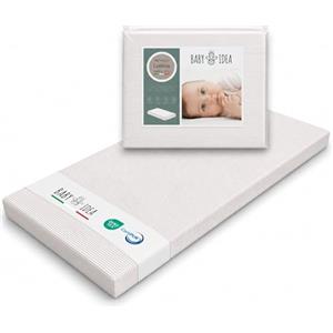 baby idea Materasso Lettino Campeggio Sfoderabile Pieghevole Traspirante a Norma EN16890:2017 Federa100% Cotone Oeko-tex® Interno Certificato Certipur™ 60x120x4 OMAGGIO Borsa da Viaggio (Righe Beige)