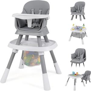 RELAX4LIFE All in 1 Seggiolone Pappa Evolutivo per Bambini, Seggiolone Traformabile, Set Tavolo e Sedia, Altezza Regolabile, Vassoio Rimovibile e Cintura di Sicurezza, per Neonati 6-36 Mesi (Gigio)