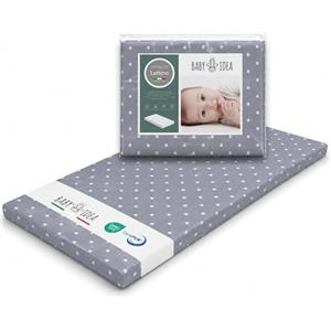 baby idea Materasso Lettino Campeggio Sfoderabile Pieghevole Traspirante a NormaEN16890:2017 Federa100% Cotone Oeko-tex® Interno Certificato Certipur™ 60x120x4 OMAGGIO Borsa da Viaggio(Stelle Grigio)