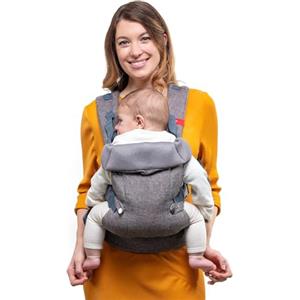 YOU+ME Marsupio neonato 0-36 Mesi (3,2-15 kg) - Marsupio bambino, Tutte le posizioni, ergonomico, regolabile e traspirante con pannelli in rete 3D e bavaglino 2-in-1 (Grigio)