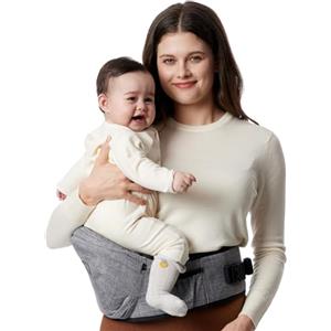 momcozy Marsupio per Bambini Momcozy - Cintura Regolabile con Protettore Ventrale 3D Originale, Marsupio Ergonomico con Varie Tasche per Neonati e Bambini fino a 45lbs (Grigio, Medio)