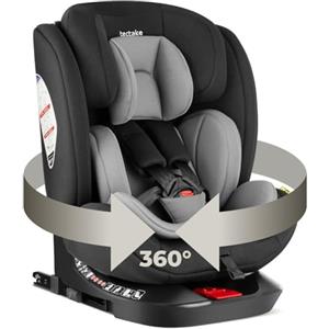 tectake® Seggiolino Auto I-Size con ISOFIX e Top Tether, Omologazione ECE R129, Protezione Impatti, Cintura sicurezza a 5 punti, Bambini da 40 a 150 cm, max 36 kg, girevole 360° - Grigio Chiaro/Nero
