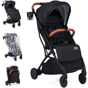 GIANTEX Passeggino Leggero per Bambini e Neonati, Passeggino Pieghevole e Portatile con Ruote, Schienale Regolabile, Tettuccio, Cintura di Sicurezza, Cesto e Copertura Antipioggia (Nero)