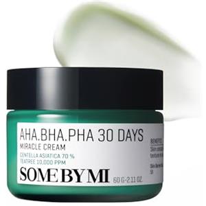 SOME BY MI AHA BHA PHA 30 Days Miracle Cream - 60ml - Crema viso esfoliante delicata con acido salicilico e centella - Lenitiva e purificante per uso quotidiano - Cura coreana