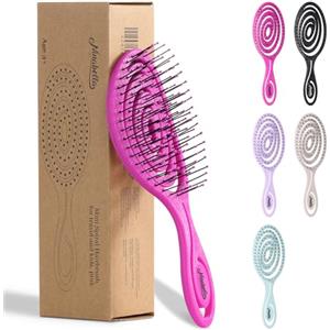 Ninabella Spazzola Capelli Districante da Viaggio - Spazzola Districante per Capelli Bagnati Mossi Ricci - Anti Rottura e Sciogli Nodi per Extension Donna - Design a Spirale Ergonomico - Rosa
