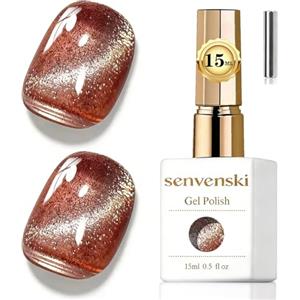 Senvenski Gelatina Vetro Cat Eye Smalto Semipermanente, 15ML Occhi di Gatto Magnetica per Gel Unghie Kit Olografico Glitterato Cristallo Smalti Unghie Salon Home DIY (Platino Rosa, 0.5fl oz)