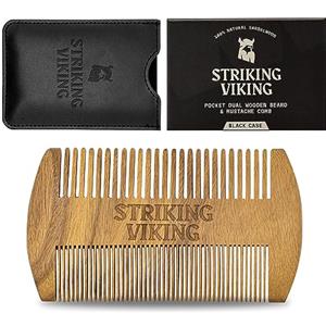 Striking Viking Legno Barba Comb & Case Denti sottili e spessi nero