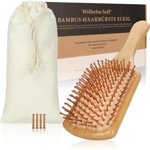 Wilhelm Sell® Spazzola paddle in bambù con setole naturali - Spazzola sostenibile per donna, uomo e bambino - Massaggia la cute per capelli sani e luminosi (Spazzola piatta)