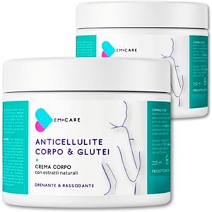 EM CARE Crema Anticellulite Forte 2x250ml (500ml) - Trattamento Drenante e Rassodante per Cosce, Glutei e Pancia - Con Caffeina, Guaranà e Ananas - Made in Italy