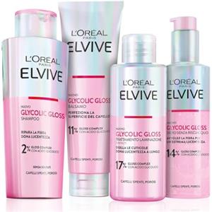 L'Oreal Paris L'Oréal Paris Elvive Routine con Shampoo, Balsamo, Trattamento Laminazione 5 Minuti e Siero Senza Risciacquo, Per Capelli Spenti e Porosi, Luminosità Intensa, Con Acido Glicolico, Glycolic Gloss