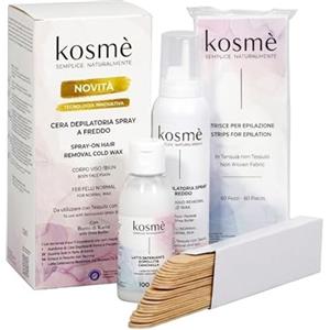 kosme SEMPLICE, NATURALMENTE Kosmè Cera Depilatoria Spray a Freddo con Karité - Sistema Innovativo Premiato Cosmoprof - per Corpo Viso Bikini - Alternativa alle Strisce Depilatorie - 150 ml + Kit Completo