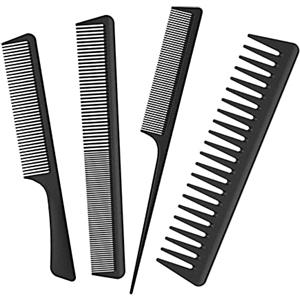 Jaimela 4 Pezzi Pettini Capelli, Pettine a Denti Larghi, Carbonio Fibra Barbiere Pettine, Antistatico Pettine Capelli, Set Pettine Styling, Tutti i Tipi di Capelli