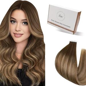Hetto Extension Capelli Veri Biadesivo Balayage Marrone chiaro & Biondo miele - Remy Capelli Umani Tape Estensioni, Invisibile Adesive, Look Naturale per Uso Quotidiano 20pcs 30g 30cm