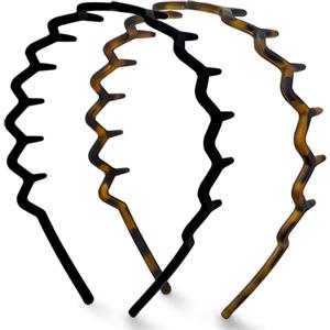Kitsch Fasce per capelli a zig zag da donna antiscivolo, accessori alla moda per stili di schiena slicked, comoda fascia a pettine con denti, in plastica riciclata, tartaruga e fascia nera, 2 pezzi