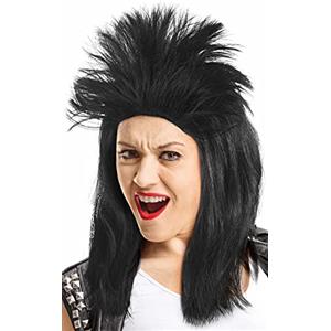 BALINCO Parrucca Tina Rockstar anni '80 Parrucca nera - l'accessorio perfetto per il tuo costume rock per carnevale