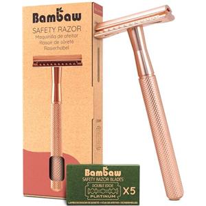 Bambaw Rasoio Sicurezza Donna con 5 Lamette per Rasoio di Sicurezza in Acciaio Inox Svedese Resistente alla Ruggine, Realizzato in Metallo Senza Plastica, Ideale per Tutti i Tipi di Pelle (Oro Rosa)