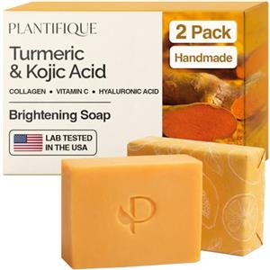 PLANTIFIQUE Sapone Esfoliante Curcuma Scrub Viso e Corpo | Saponette Profumate Detergente Solida Donna e Uomo | Turmeric & Kojic Acid Peeling Soap | 2 Pezzi